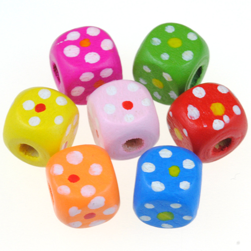 Miks koraliki drewniane kostki zdobione w kropki / drewniane / 10mm / 30szt-12909