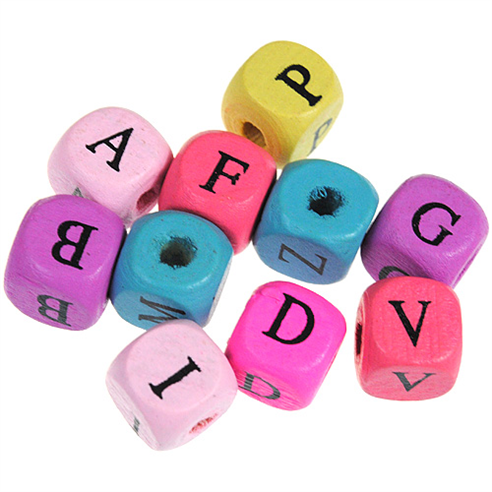 Miks koraliki kostki literki / drewniane / 10mm / 30szt-12913