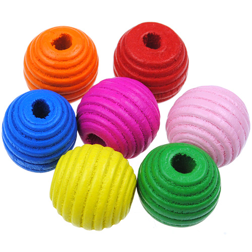 Miks koraliki prążkowane kule kulki / drewniane / multikolor / 14x13mm / 20szt-12926