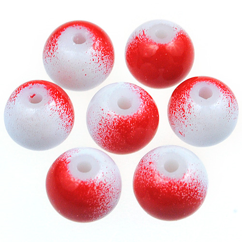 Koraliki DuoColor / szklane / biało-czerwone / 8mm / 50szt-12942