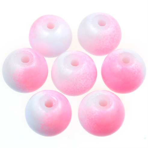 Koraliki DuoColor / szklane / biało-różowe / 8mm / 50szt-12955