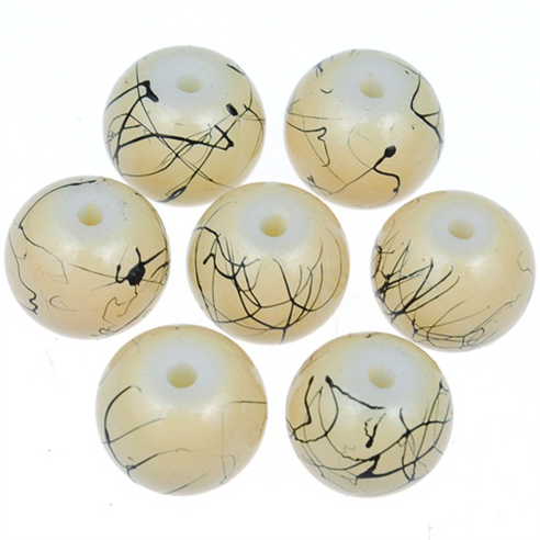 Koraliki powlekane czarna nić / szklane / ecru / 8mm / 50szt-12697