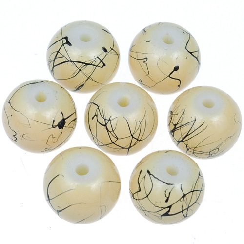 Koraliki powlekane czarna nić / szklane / ecru / 8mm / 50szt-12697