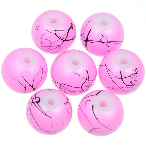 Koraliki powlekane czarna nić / szklane / różowe / 8mm / 50szt-13009