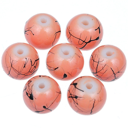 Koraliki powlekane czarna nić / szklane / pomarańczowe / 8mm / 50szt-13010