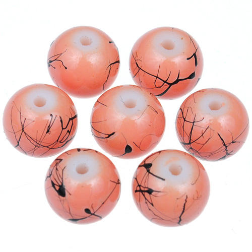 Koraliki powlekane czarna nić / szklane / pomarańczowe / 8mm / 50szt-13010