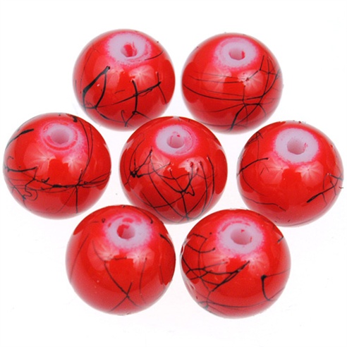 Koraliki powlekane czarna nić / szklane / czerwone / 8mm / 50szt-13011