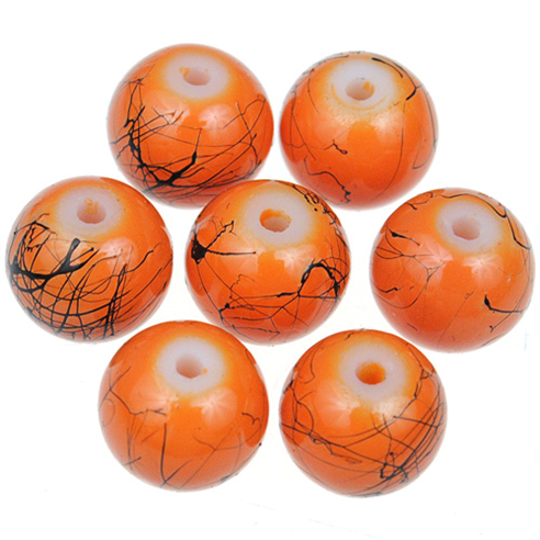 Koraliki powlekane czarna nić / szklane / pomarańczowe / 8mm / 50szt-13013