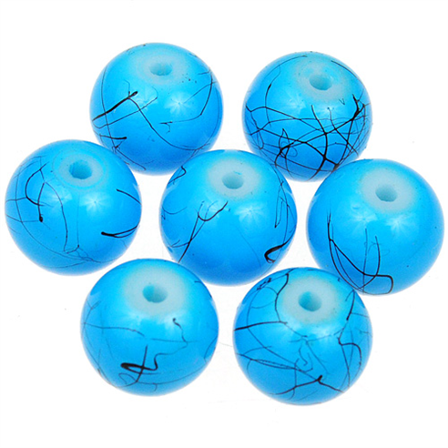 Koraliki powlekane czarna nić / szklane / niebieskie / 8mm / 50szt-13014