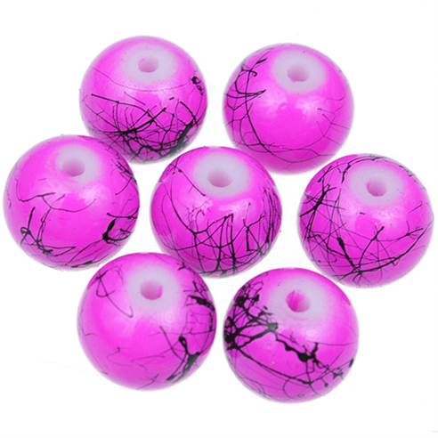 Koraliki powlekane czarna nić / szklane / różowe / 8mm / 50szt-13015