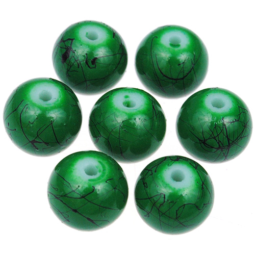 Koraliki powlekane czarna nić / szklane / zielone / 8mm / 50szt-13016