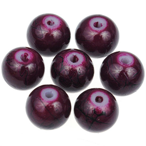 Koraliki powlekane czarna nić / szklane / bordowe / 8mm / 50szt-13017