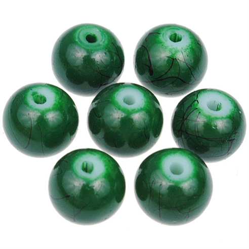 Koraliki powlekane czarna nić / szklane / c.zielone / 8mm / 50szt-13018