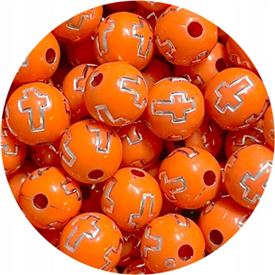 Koraliki kulki zdobione / akrylowe / pomarańczowe / 8x8mm / 50szt-6981