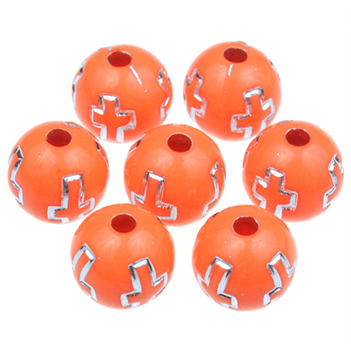 Koraliki kulki zdobione / akrylowe / pomarańczowe / 8x8mm / 50szt-13045