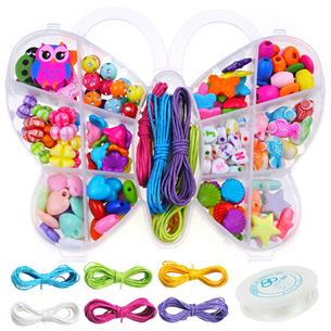 Zestaw kreatywny do biżuterii motylek / koraliki akrylowe / koraliki drewniane / gumka jubilerska 10m-9387