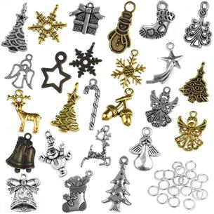 Zestaw zawieszki charms świąteczne i ogniwa 50 elementów-12206