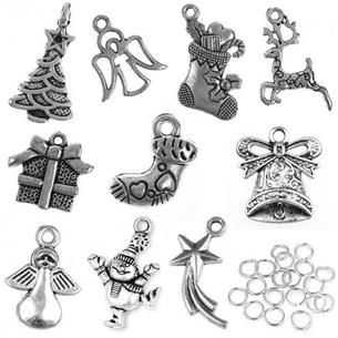 Zestaw zawieszki charms świąteczne i ogniwa 20 elementów-12210
