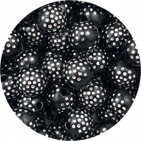 Koraliki discoball zdobione srebrnym / akrylowe / czarne / 8mm / 20szt-6980