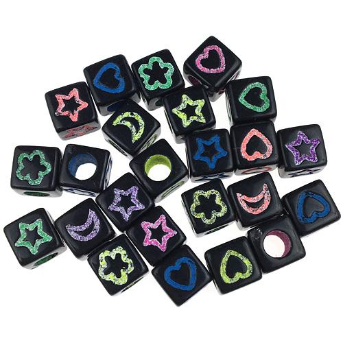 Miks koraliki symbole / akrylowe / 6mm / 9,0g / 50szt-11966