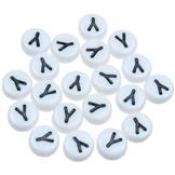 Koraliki okrągłe literki alfabet litera Y / akrylowe / biały, literka czarna / 7x4mm / 20szt