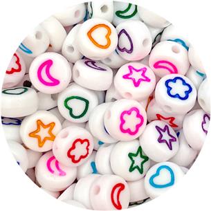 Miks koraliki okrągłe symbole / akrylowe / 7mm / 6.6g / 50szt-13117