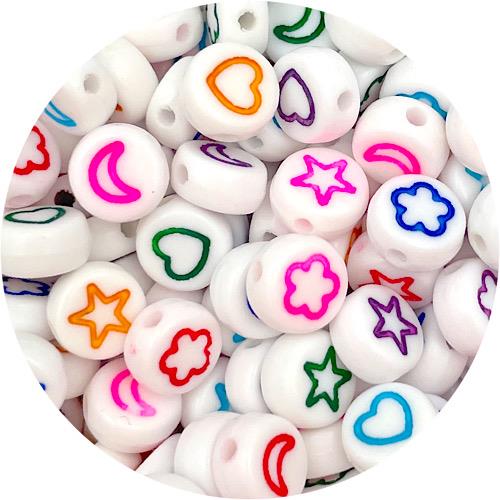 Miks koraliki okrągłe symbole / akrylowe / 7mm / 6.6g / 50szt-13117