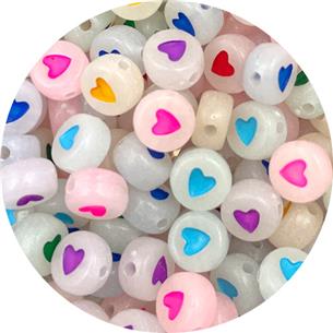 Miks koraliki okrągłe z sercem świecące w ciemności / akrylowe / 7x4mm / 50szt-13150