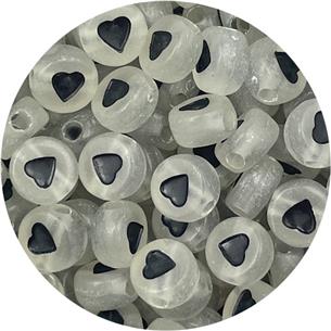 Koraliki okrągłe z sercem świecące w ciemności / akrylowe / 7x4mm / 50szt-13104