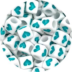 Koraliki z sercem modułowe / akrylowe / turkusowe / 6.5mm / 50szt-13166