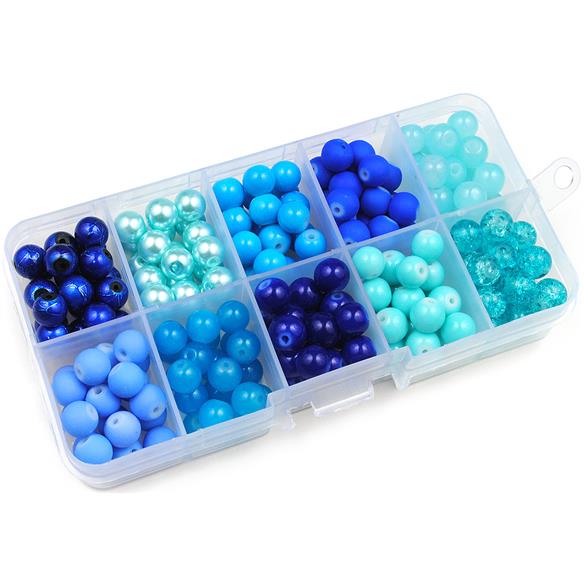 Zestaw do robienia bransoletek z koralików szklanych / niebiesko-turkusowy / 125x65mm-8905