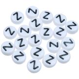 Koraliki okrągłe literki alfabet litera Z / akrylowe / biały, literka czarna / 7x4mm / 20szt