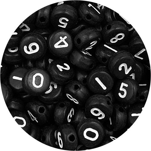 Miks koraliki monety cyferki / akrylowe / czarne / 7x3.5mm / 100szt-13169