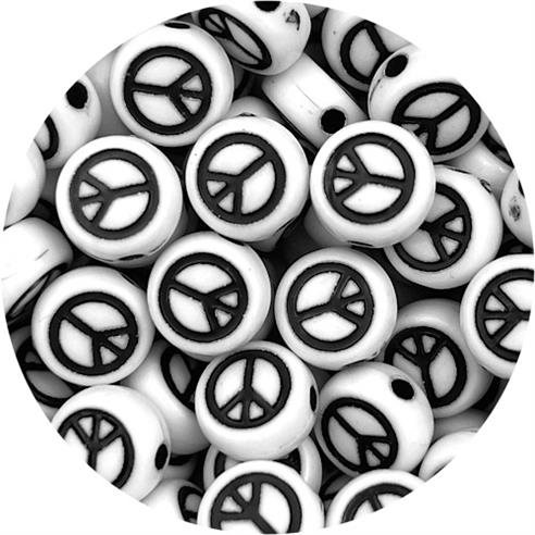 Koraliki symbol PEACE znak pokoju / akrylowe / białe / 7x4mm / 100szt-13174