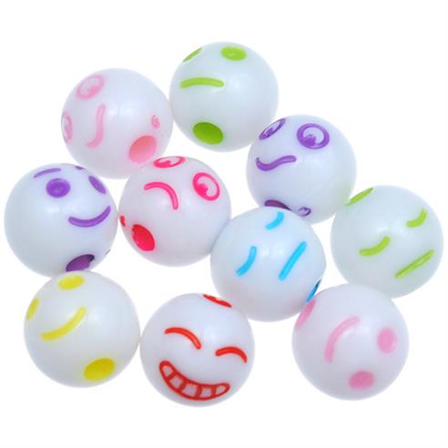 Mix koraliki buźki uśmiech / akrylowe / białe / 8mm / 12.9g / 50szt-10109