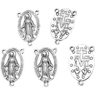 Łączniki do różańca Matka Boska / stop metalu / srebrne / 23x14x3mm / 4szt-13199