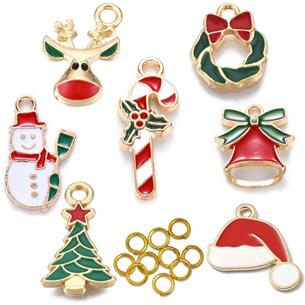 Mix zawieszki świąteczne + ogniwka / metalowe / 15-21mm / 7+7szt-13240