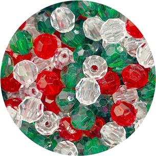Mix koraliki akrylowe fasetowane / zielono-czerwone / 6mm / 100szt-13252
