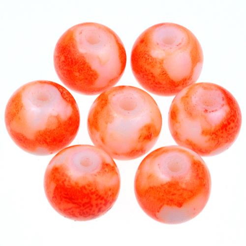 Koraliki powlekane marmurkowe / szklane / pomarańczowe / 8mm / 50szt-13254