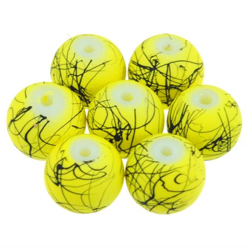 Koraliki gumowane zdobione malowane / szklane / żółte / 8mm / 50szt-6289