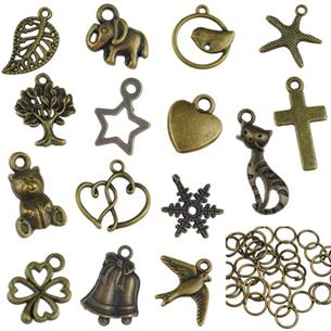 Zestaw zawieszki antyczne brązowe i ogniwa 30 elementów-13260