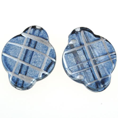 Koraliki zdobione w paski / akrylowe / niebieskie / 23mm / 10szt-6291