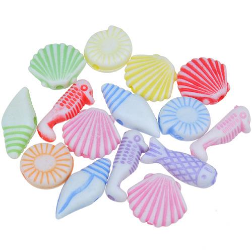 MIX koraliki owoce morza / akrylowe / 6-15x4-12mm / 32.0g / 100szt-12651
