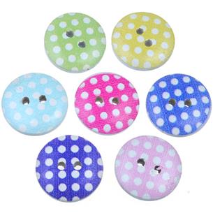 MIX guziki okrągłe guziczki w kropki drewniane 15mm / 20szt-9807