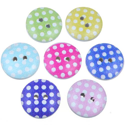 MIX guziki okrągłe guziczki w kropki drewniane 15mm / 20szt-9807