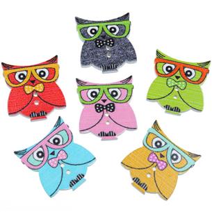 MIX guziki sowy guziczki sówki duże drewniane 23mm / 6szt-9805