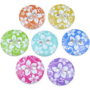 MIX guziki kwiatuszki kolorowe w białe kwiatki 15mm / 15szt-9811