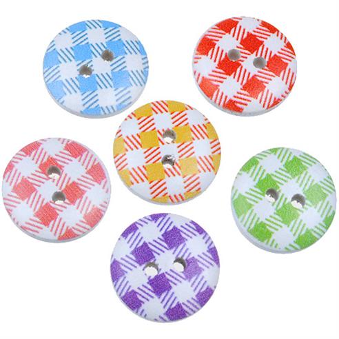 MIX guziki okrągłe guziczki w kratkę drewniane 15mm / 20szt-9806