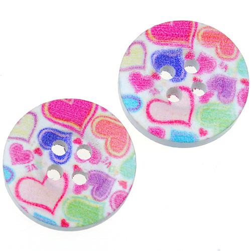 MIX guziki okrągłe guziczki w serca serduszka drewniane 18mm / 10szt-9814