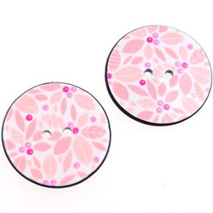 Guziki okrągłe guziczki zdobione w różowe listki 25mm / 5szt-9763